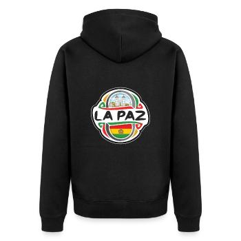La Paz Bolivie Drapeau Badge Voyage Souvenir Timbre - Veste à capuche bio Premium Unisexe - noir - Dos - Nico (187cm)
