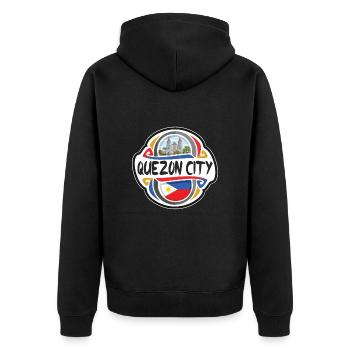Quezon City Philippinen Flagge Reise Souvenir Abzeichen - Unisex Premium Bio Zip Hoodie - Schwarz - Hinten - Nico (187cm)