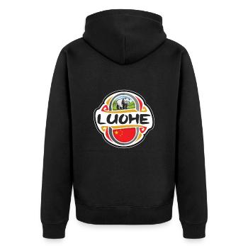 Luohe China Flag Badge Souvenir de Voyage Timbre - Veste à capuche bio Premium Unisexe - noir - Dos - Nico (187cm)