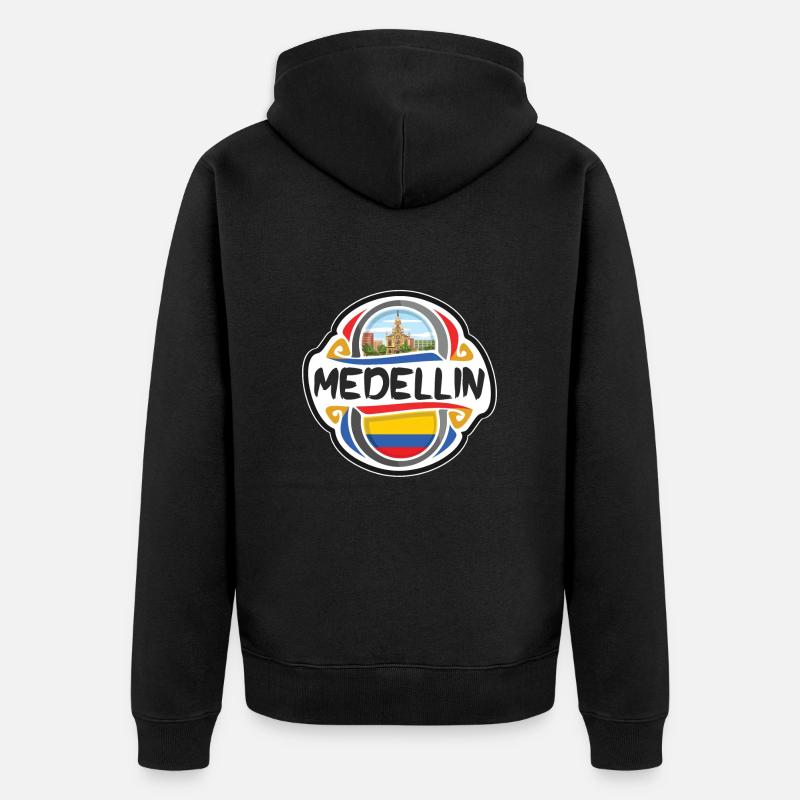 Medellin Colombie Drapeau Badge Voyage Souvenir Timbre - Veste à capuche bio Premium Unisexe - noir