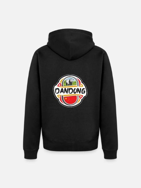 Dandong China Flag Badge Travel Souvenir Stamp - Unisex Premium Organic Zip Hoodie - black
