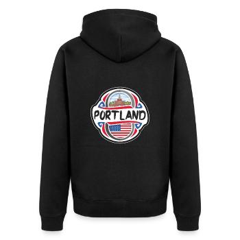 Portland ÉTATS-UNIS Drapeau des États-Unis Souvenir de voyage Ba - Veste à capuche bio Premium Unisexe - noir - Dos - Nico (187cm)
