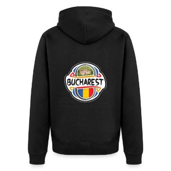 Bucharest Romania Flag Badge Travel Souvenir Stamp - Unisex Premium Organic Zip Hoodie - black - Back - Nico (187cm)