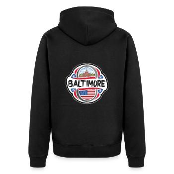 Baltimore Vereinigte Staaten Vereinigte Staaten Flagge Reisesouvenir B - Unisex Premium Bio Zip Hoodie - Schwarz - Hinten - Nico (187cm)