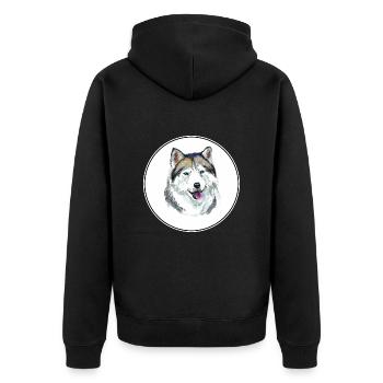 Alaskan Husky Dog Watercolor Sketch Illustration - Unisex Premium Organic Zip Hoodie - black - Back - Nico (187cm)