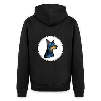 Dobermann Pinscher Hund Aquarell Illustration - Unisex Premium Bio Zip Hoodie - Schwarz - Hinten - Nico (187cm)