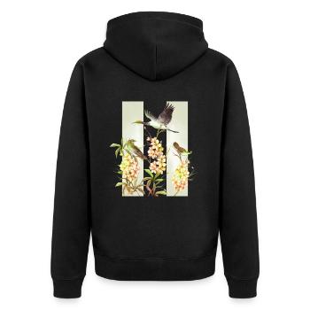 Fleurs asiatiques Oiseaux Aquarelle - Veste à capuche bio Premium Unisexe - noir - Dos - Nico (187cm)