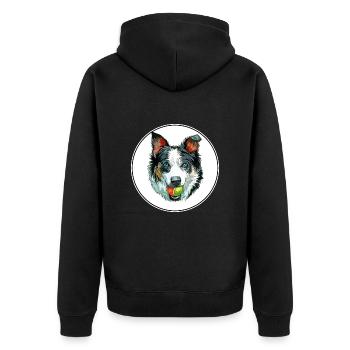 Neuseeland Heading Dog Aquarell Illustration - Unisex Premium Bio Zip Hoodie - Schwarz - Hinten - Nico (187cm)