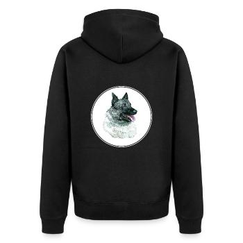 Norwegischer Elchhund Hund Aquarell Illustration - Unisex Premium Bio Zip Hoodie - Schwarz - Hinten - Nico (187cm)