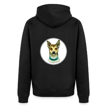 Norwegischer Lundehund Hund Aquarell Illustration - Unisex Premium Bio Zip Hoodie - Schwarz - Hinten - Nico (187cm)