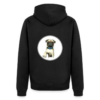 Mops Hund Aquarell Gemälde Illustration - Unisex Premium Bio Zip Hoodie - Schwarz - Hinten - Nico (187cm)