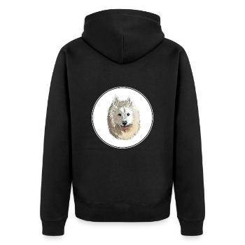 Samojeden Hund Aquarell Skizze Illustration - Unisex Premium Bio Zip Hoodie - Schwarz - Hinten - Nico (187cm)