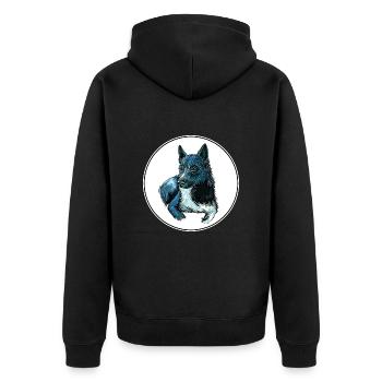 Russo European Laika Hund Aquarell Illustration - Unisex Premium Bio Zip Hoodie - Schwarz - Hinten - Nico (187cm)