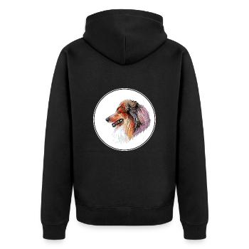 Scotch Collie Hund Aquarell Skizze Illustration - Unisex Premium Bio Zip Hoodie - Schwarz - Hinten - Nico (187cm)