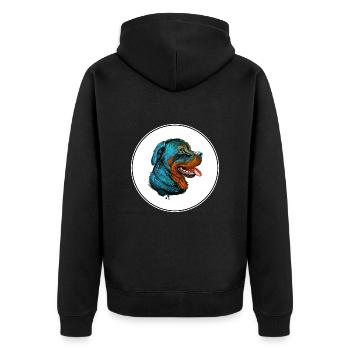 Rottweiler Hund Aquarell Illustration - Unisex Premium Bio Zip Hoodie - Schwarz - Hinten - Nico (187cm)
