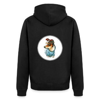 Rat Terrier Hund Aquarell Illustration - Unisex Premium Bio Zip Hoodie - Schwarz - Hinten - Nico (187cm)