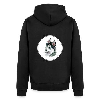 Siberian Husky Hund Aquarell Kunst Illustration - Unisex Premium Bio Zip Hoodie - Schwarz - Hinten - Nico (187cm)