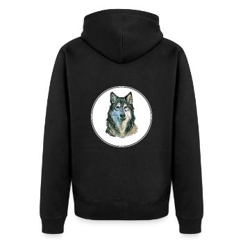 Tamaskan Hund Aquarell Kunst Illustration - Unisex Premium Bio Zip Hoodie - Schwarz - Hinten - Nico (187cm)