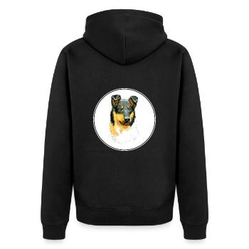 Smooth Collie Dog Aquarell Skizze Illustration - Unisex Premium Bio Zip Hoodie - Schwarz - Hinten - Nico (187cm)