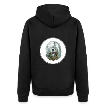 Südrussischer Ovcharka Hund Aquarell Illustration - Unisex Premium Bio Zip Hoodie - Schwarz - Hinten - Nico (187cm)