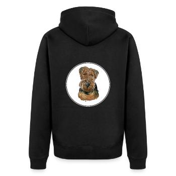 Welsh Terrier Dog Watercolor Sketch Illustration - Unisex Premium Organic Zip Hoodie - black - Back - Nico (187cm)