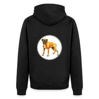 Deutscher Boxerhund Aquarell Illustration - Unisex Premium Bio Zip Hoodie - Schwarz - Hinten - Nico (187cm)