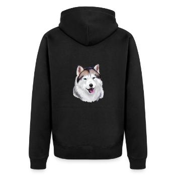 Alaskan Husky Dog Watercolor Sketch Illustration - Unisex Premium Organic Zip Hoodie - black - Back - Nico (187cm)
