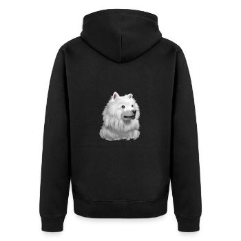 American Eskimo Dog Aquarelle Illustration - Veste à capuche bio Premium Unisexe - noir - Dos - Nico (187cm)