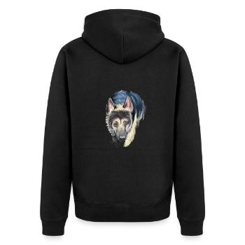 Osteuropäischer Schäferhund Aquarell Illustration - Unisex Premium Bio Zip Hoodie - Schwarz - Hinten - Nico (187cm)