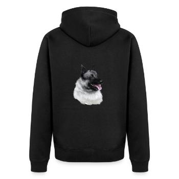 Norwegischer Elchhund Hund Aquarell Illustration - Unisex Premium Bio Zip Hoodie - Schwarz - Hinten - Nico (187cm)