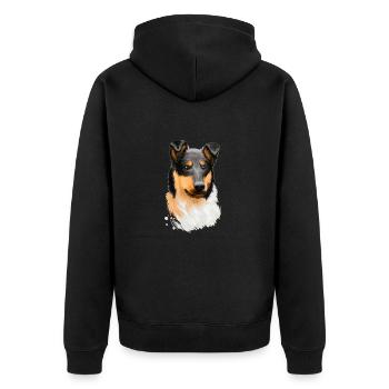 Smooth Collie Dog Aquarell Skizze Illustration - Unisex Premium Bio Zip Hoodie - Schwarz - Hinten - Nico (187cm)