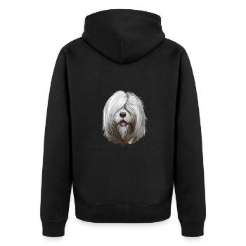 Südrussischer Ovcharka Hund Aquarell Illustration - Unisex Premium Bio Zip Hoodie - Schwarz - Hinten - Nico (187cm)