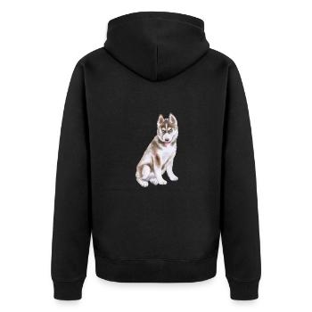 Husky Hund Aquarell Farbe Illustration - Unisex Premium Bio Zip Hoodie - Schwarz - Hinten - Nico (187cm)