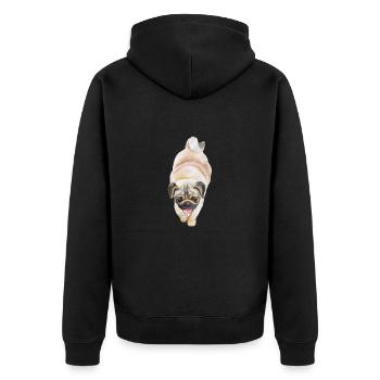 Mops Hund Aquarell Gemälde Illustration - Unisex Premium Bio Zip Hoodie - Schwarz - Hinten - Nico (187cm)