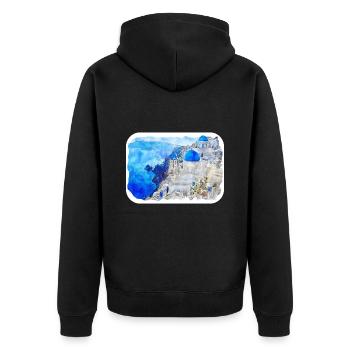 Santorin Grèce Aquarelle Esquisse Dessinée Peinture - Veste à capuche bio Premium Unisexe - noir - Dos - Nico (187cm)