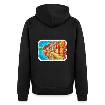 Florence Italie Aquarelle Esquisse Peinture Dessinée - Veste à capuche bio Premium Unisexe - noir - Dos - Nico (187cm)