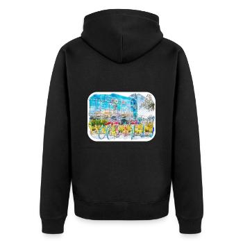 USA Aquarellskizze Handgezeichnete Illustration - Unisex Premium Bio Zip Hoodie - Schwarz - Hinten - Nico (187cm)