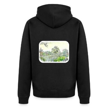 Japan Aquarellskizze Handgezeichnete Illustration - Unisex Premium Bio Zip Hoodie - Schwarz - Hinten - Nico (187cm)