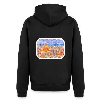 Florence Italie Aquarelle Esquisse Peinture Dessinée - Veste à capuche bio Premium Unisexe - noir - Dos - Nico (187cm)