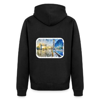 Londres UK Aquarelle Esquisse Dessinée à la Main Peinture - Veste à capuche bio Premium Unisexe - noir - Dos - Nico (187cm)