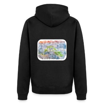 Südkorea Wahrzeichen Aquarell Skizze Zeichnung - Unisex Premium Bio Zip Hoodie - Schwarz - Hinten - Nico (187cm)