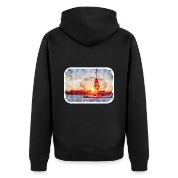 Istanbul Turkey Watercolor Sketch Draw Drawing - Unisex Premium Organic Zip Hoodie - black - Back - Nico (187cm)