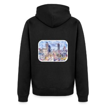 USA Aquarellskizze Handgezeichnete Illustration - Unisex Premium Bio Zip Hoodie - Schwarz - Hinten - Nico (187cm)