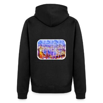 Londres UK Aquarelle Esquisse Dessinée à la Main Peinture - Veste à capuche bio Premium Unisexe - noir - Dos - Nico (187cm)