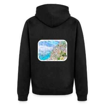 Sorrente Italie Aquarelle Esquisse Dessinée Peinture - Veste à capuche bio Premium Unisexe - noir - Dos - Nico (187cm)