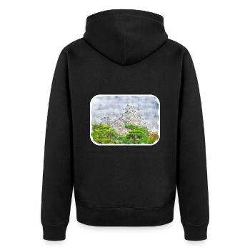 Japan Aquarellskizze Handgezeichnete Illustration - Unisex Premium Bio Zip Hoodie - Schwarz - Hinten - Nico (187cm)