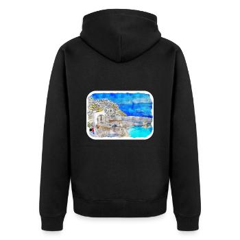 Santorin Grèce Aquarelle Esquisse Dessin Dessiné - Veste à capuche bio Premium Unisexe - noir - Dos - Nico (187cm)