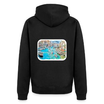 Venedig Italien Aquarellskizze Gezeichnete Illustration - Unisex Premium Bio Zip Hoodie - Schwarz - Hinten - Nico (187cm)