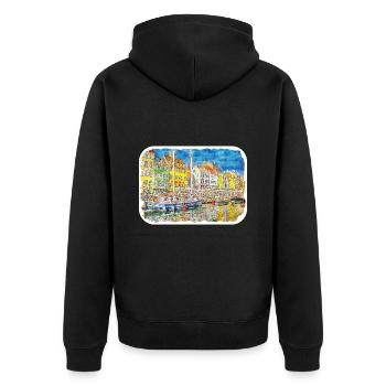 Copenhague Danemark Aquarelle Esquisse Dessinée Paintin - Veste à capuche bio Premium Unisexe - noir - Dos - Nico (187cm)