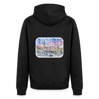 Zürich Schweiz Aquarellskizze gezeichnet Paintin - Unisex Premium Bio Zip Hoodie - Schwarz - Hinten - Nico (187cm)